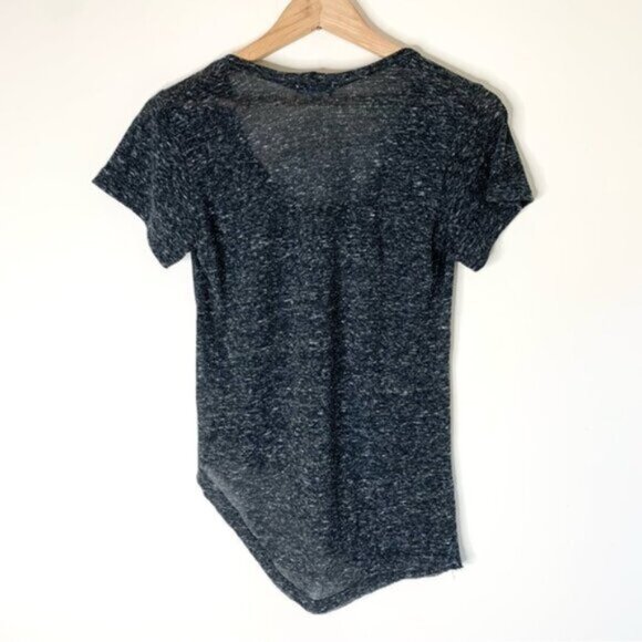 Revolve LNA Deep U Neck Tee T-Shirt Asymmetrical Hem Short Sleeve Heather Black - Picture 14 of 15